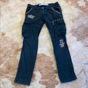 Embroidered Cargo Pants with Stud Details